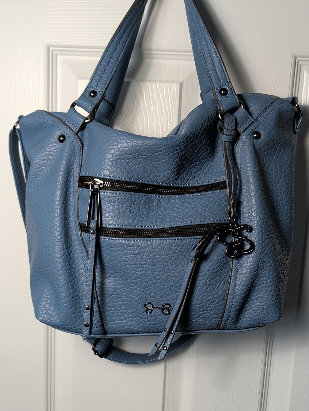 Jessica Simpson Dusty Blue Textured Leather Shoulder Bag